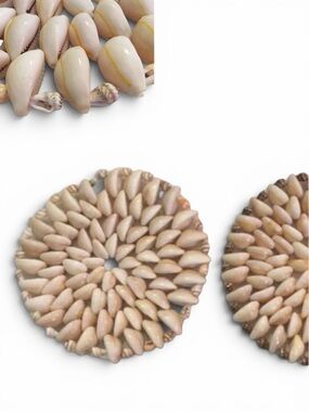 Vintage Puka Seashell Trivets 2pc Set Coastal Shabby Chic Wall Art or Plant Tray
